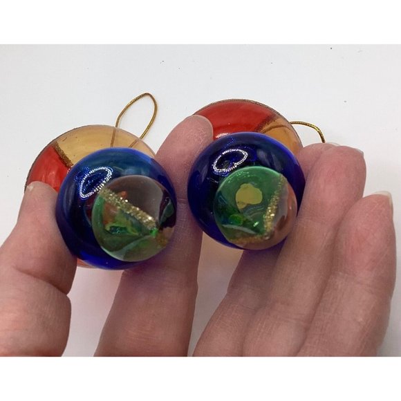 Vintage Avon Glass Ornaments Set 2 Red Blue Green Gold Glitter - Picture 4 of 7